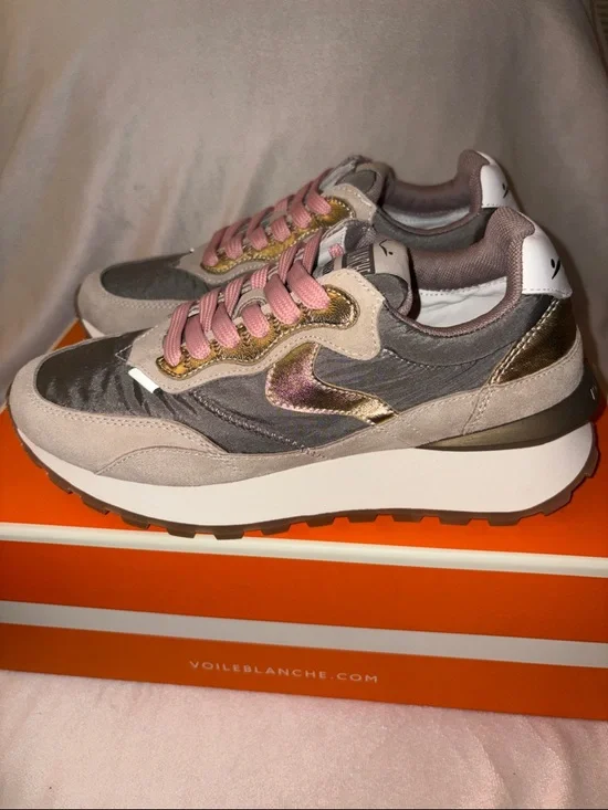 NWT VOILE BLANCHE QWARK HYPE WOMAN Suede & Technical Fabric Sneakers BEIGE-GREY - Picture 13 of 16